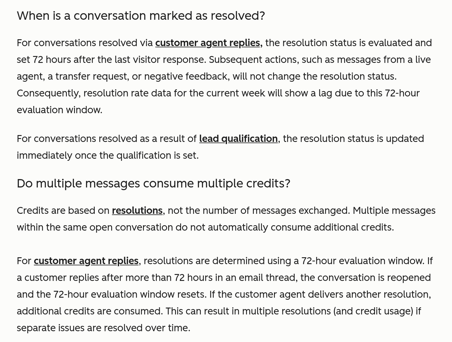 HubSpot Customer Agent KB on the 72-hour evaluation window and reopened email threads