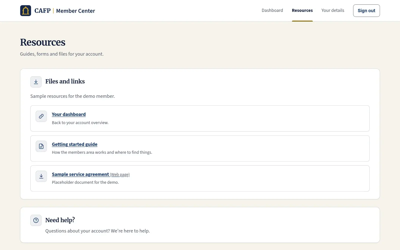Members-only resources page in the Gatehouse theme